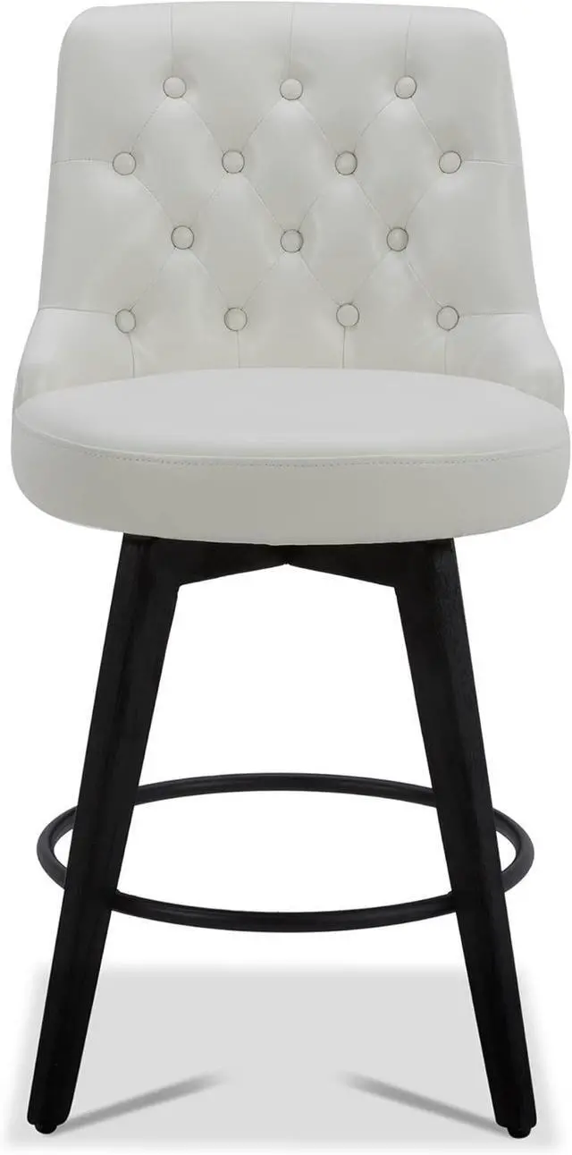 Alt view image 7 of 7 - Watson & Whitely Modern Swivel Bar Stools, Faux Leather Upholstered Counter Height Bar Stool with Back, Solid Wood Legs, 26" H Seat, Set of 2, White