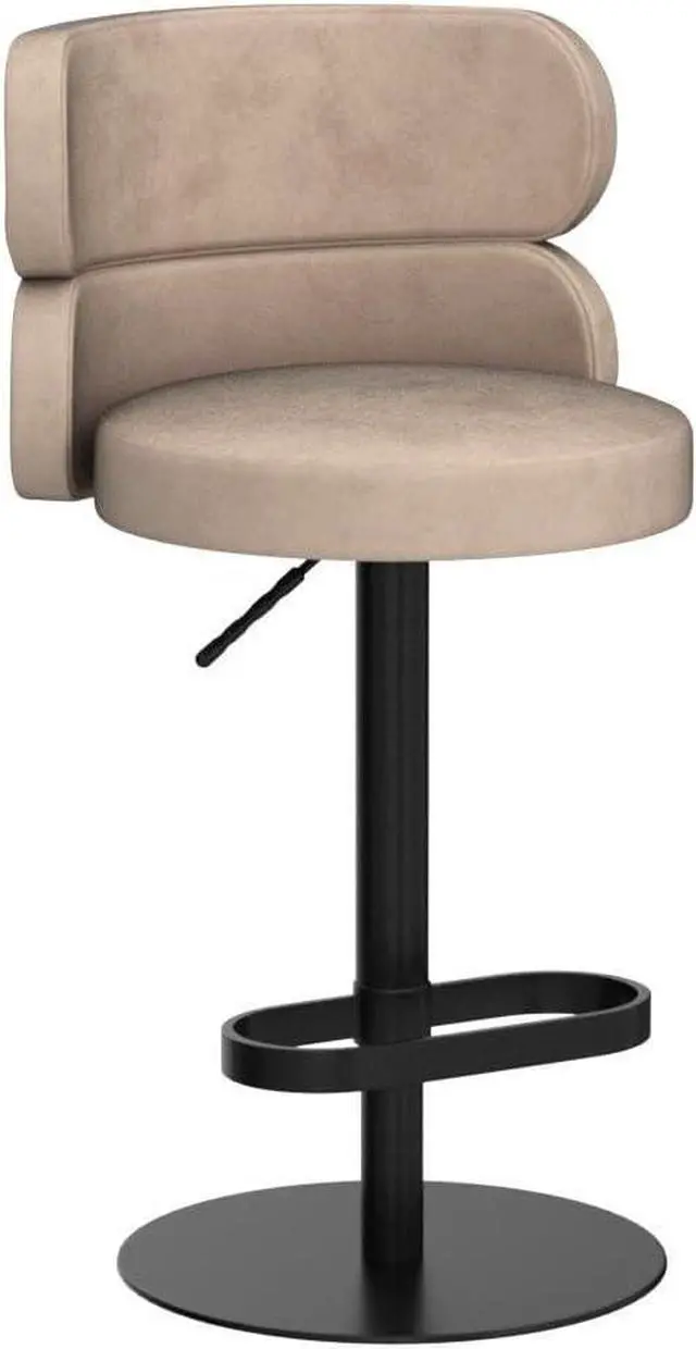 Alt view image 6 of 7 - Modern Khaki Single Velvet Upholstered Counter Stool with Gold Metal Leg and Foot Rest Premium Flannel Comfortable Adjustable Height Bar Stool Cushioned Velvet bar Chair Upholstery (1PCS)