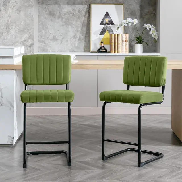 Main image of Okeysen Bar Stools Set of 2,Counter Height BarStools Bar Chairs,24 inch Tall Bar Stool with Back,Barstools Bar Height Set of 2,Kitchen Counter Stools Modern Velvet Barstool for Island Dining Party