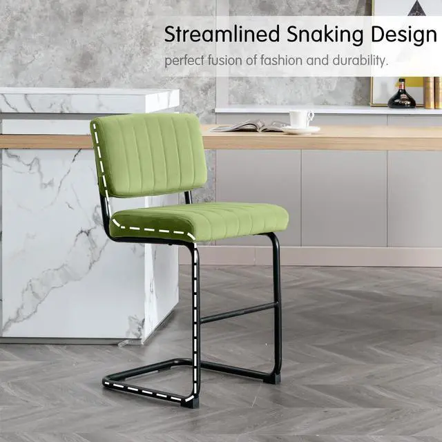 Alt view image 3 of 7 - Okeysen Bar Stools Set of 2,Counter Height BarStools Bar Chairs,24 inch Tall Bar Stool with Back,Barstools Bar Height Set of 2,Kitchen Counter Stools Modern Velvet Barstool for Island Dining Party