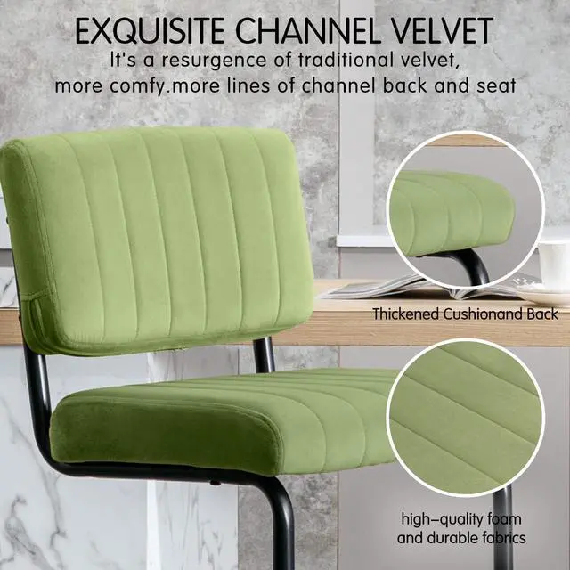 Alt view image 4 of 7 - Okeysen Bar Stools Set of 2,Counter Height BarStools Bar Chairs,24 inch Tall Bar Stool with Back,Barstools Bar Height Set of 2,Kitchen Counter Stools Modern Velvet Barstool for Island Dining Party