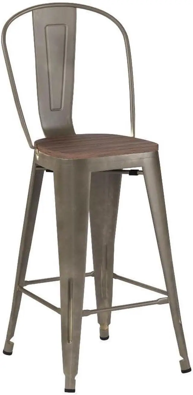 Alt view image 5 of 6 - Yongchuang 26" Metal Bar Stools Set of 4 High Back Counter Height Chairs Kitchen Dining Stools Bar Chair with Wood Top Gunmetal