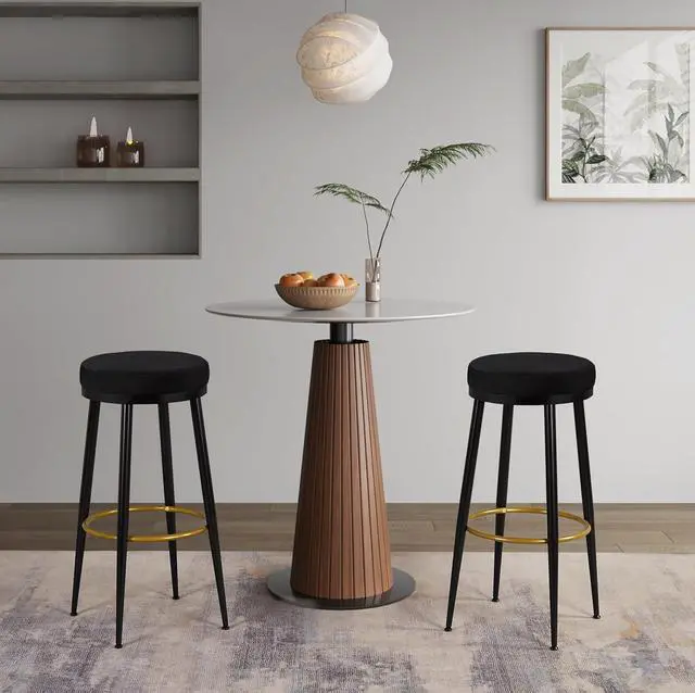 Main image of Ball & Cast Modern Round Bar Stools 30 inch Upholestered Metal Frame Stool, Backless Round Stools Set of 2, Pub Height, Black Velvet