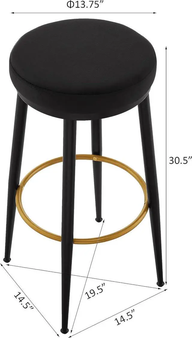 Alt view image 2 of 7 - Ball & Cast Modern Round Bar Stools 30 inch Upholestered Metal Frame Stool, Backless Round Stools Set of 2, Pub Height, Black Velvet