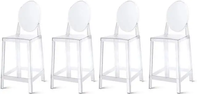 Main image of 2xhome 25" Set of 4 Counter Height Bar Stools | Oval Back Transparent Ghost Chair | Armless Polycarbonate Stool with Footrest for Kitchen Island & Dining (Clear)