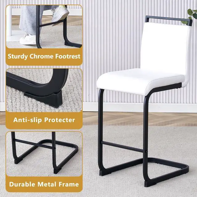 Alt view image 5 of 6 - Bar Stools Set of 4,Counter Height Bar Stools with Backs,White Faux Leather Kitchen Stools with Black Powder Coated Metal Legs,High Dining Chair Ideal for Kitchen Counter Dining Island Bar Pub
