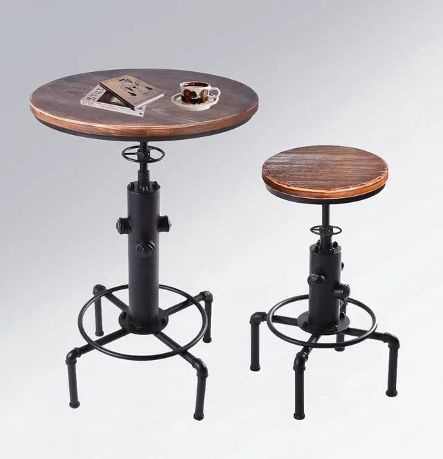 Alt view image 5 of 7 - Vintage Industrial Bar Stools,Kitchen Counter Bar Stool Height Adjustable 23.6"-29.5" Swivel Bar Stool, Solid Wood Water Pipe Fire Cafe Pub Bar Stool,Set of 2, Black