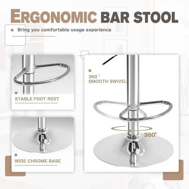 Alt view image 4 of 7 - Furmax Bar Stools with Armrest Modern PU Leather Swivel Adjustable Hydraulic Bar Stool X-Large Base and Seat Square Counter Height Stool Set of 2 (White)