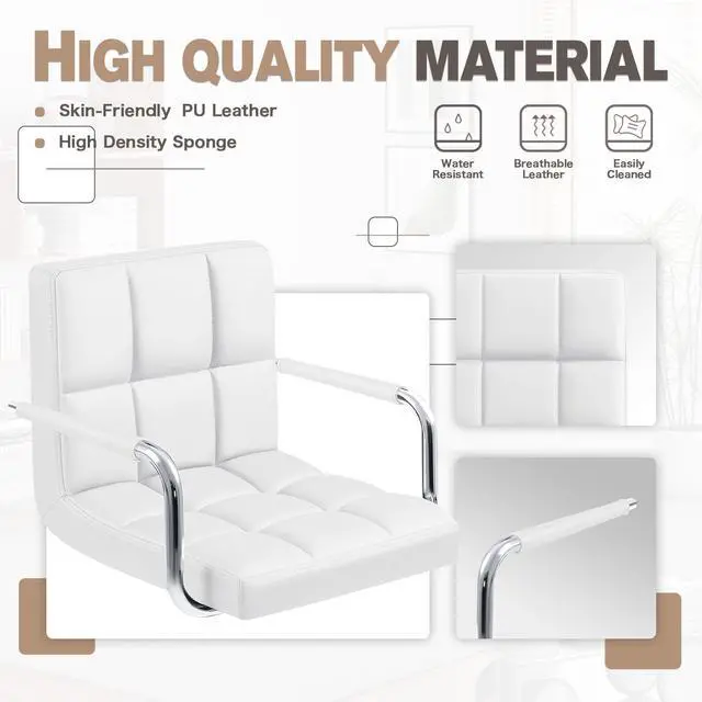 Alt view image 5 of 7 - Furmax Bar Stools with Armrest Modern PU Leather Swivel Adjustable Hydraulic Bar Stool X-Large Base and Seat Square Counter Height Stool Set of 2 (White)