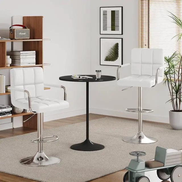Alt view image 7 of 7 - Furmax Bar Stools with Armrest Modern PU Leather Swivel Adjustable Hydraulic Bar Stool X-Large Base and Seat Square Counter Height Stool Set of 2 (White)