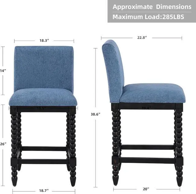 Alt view image 2 of 7 - DUHOME Spindle Counter Stool with Padded Spring Seat,Wooden Bar Stools Farmhouse 26 Inch Counter Height Stools Chairs with Spindle Back for Kitchen Island