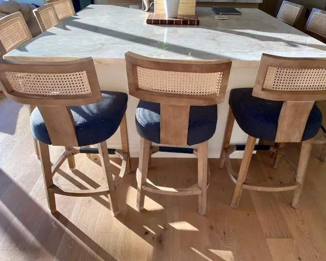 Alt view image 3 of 7 - 26 Rattan Barstool with Back Counter Height Bar Stool Set of 4, Charcoal Linen Modern Kitchen Counter Stool Upholstered Farmhouse Wicker Bar Stool, Boho Bar Stool Chairs with Natural Wood Frame