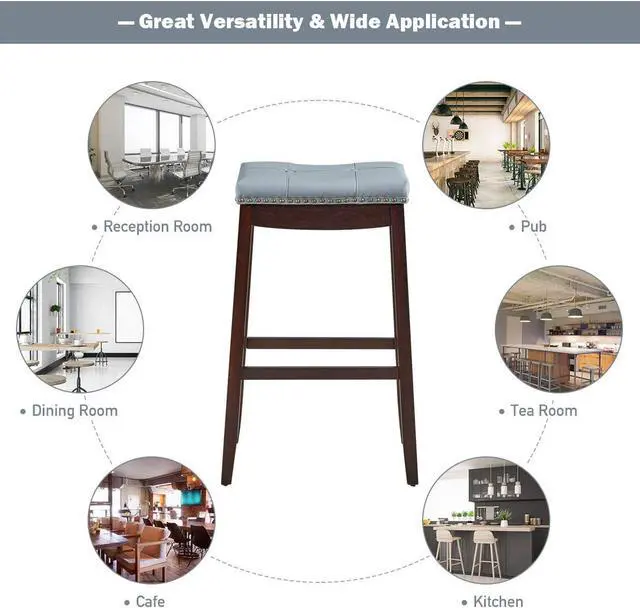 Alt view image 6 of 7 - COSTWAY Bar Stools Set of 4, 29-Inch Height Backless Counter Stool with Footrest, Soft Seat Cushion, Wood Legs and Non-Slip Foot Pad, Saddle Stools for Home Kitchen Living Room, Stone Gray+Dark Brown