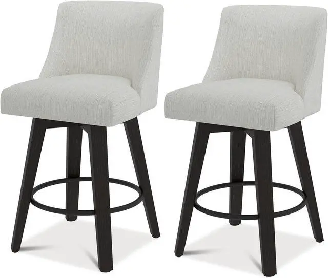 Main image of Counter Height Swivel Bar Stools Set of 2, Performance Fabric Upholstered Counter Stools with Back for Kitchen Island, Counter Stools with 26 Inch Seat Height, Solid Wood Legs, Ivory