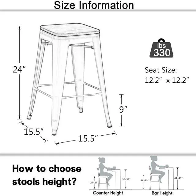 Alt view image 2 of 7 - 24 inch Bar Stools Set of 4 Counter Height Stools Stackable Bar Stool Backless Metal Barstools Matte Black Counter Stools Indoor for Kitchen & Island&Dining Chairs Set of 4