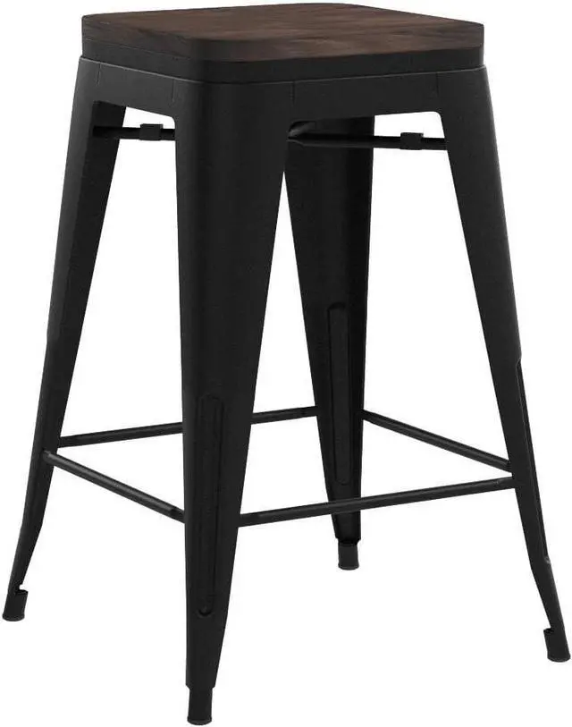 Alt view image 4 of 7 - 24 inch Bar Stools Set of 4 Counter Height Stools Stackable Bar Stool Backless Metal Barstools Matte Black Counter Stools Indoor for Kitchen & Island&Dining Chairs Set of 4