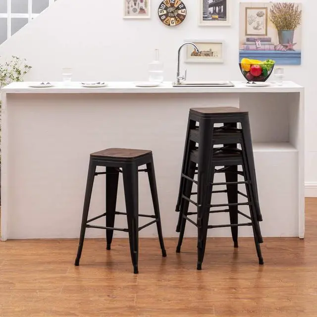 Alt view image 5 of 7 - 24 inch Bar Stools Set of 4 Counter Height Stools Stackable Bar Stool Backless Metal Barstools Matte Black Counter Stools Indoor for Kitchen & Island&Dining Chairs Set of 4