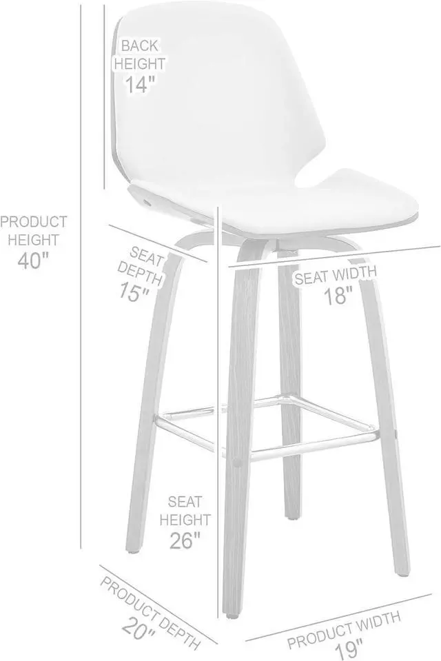 Alt view image 3 of 7 - Armen Living Arabela Mid Century Modern Swivel Bar Stool for Kitchen Island Counter in Gray Faux Leather and Black Wood, 26" Seat Height