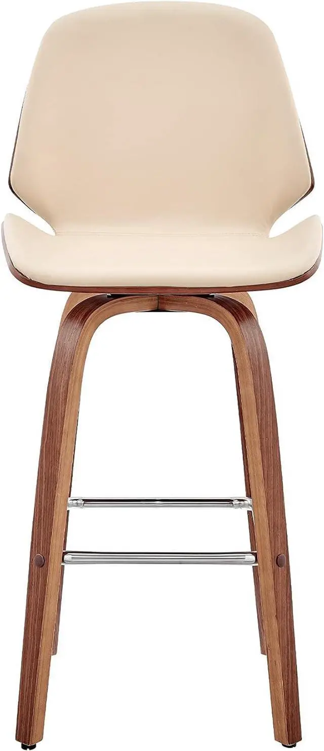 Alt view image 4 of 7 - Armen Living Arabela Mid Century Modern Swivel Bar Stool for Kitchen Island Counter in Cream Faux Leather and Walnut Wood, 26" Seat Height