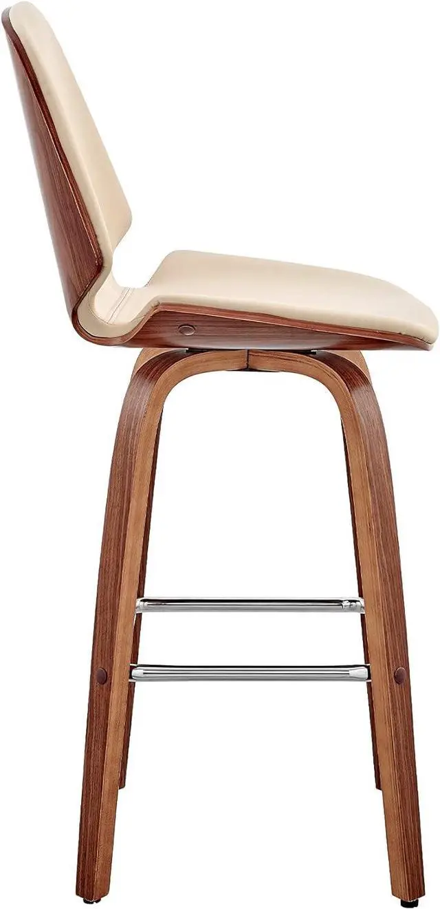 Alt view image 5 of 7 - Armen Living Arabela Mid Century Modern Swivel Bar Stool for Kitchen Island Counter in Cream Faux Leather and Walnut Wood, 26" Seat Height