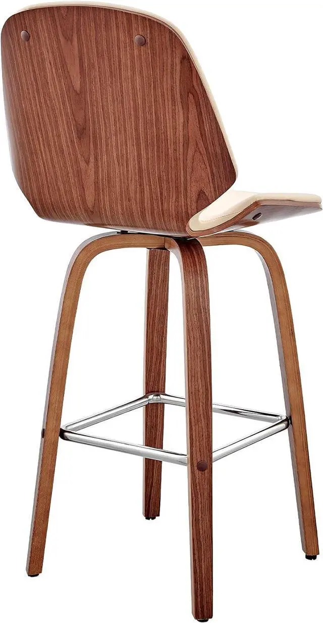 Alt view image 6 of 7 - Armen Living Arabela Mid Century Modern Swivel Bar Stool for Kitchen Island Counter in Cream Faux Leather and Walnut Wood, 26" Seat Height