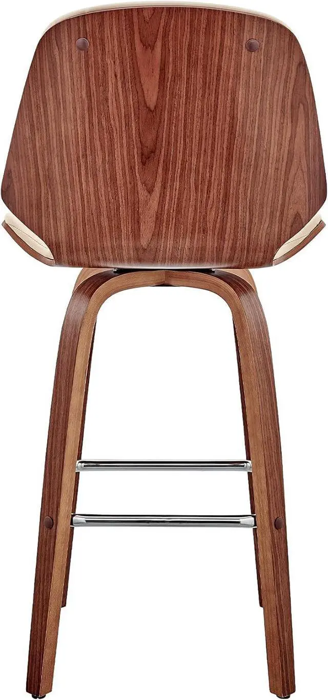 Alt view image 7 of 7 - Armen Living Arabela Mid Century Modern Swivel Bar Stool for Kitchen Island Counter in Cream Faux Leather and Walnut Wood, 26" Seat Height
