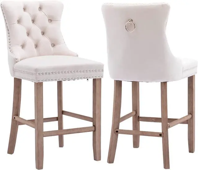 Main image of Aoowow Velvet Upholstered Counter Height Bar Stools Set of 2, Counterstool Seat Height 26.3", Wingback Armless Bar Chairs Button Tufted with Solid Wood Legs for Kitchen Island Bar Area(Beige)