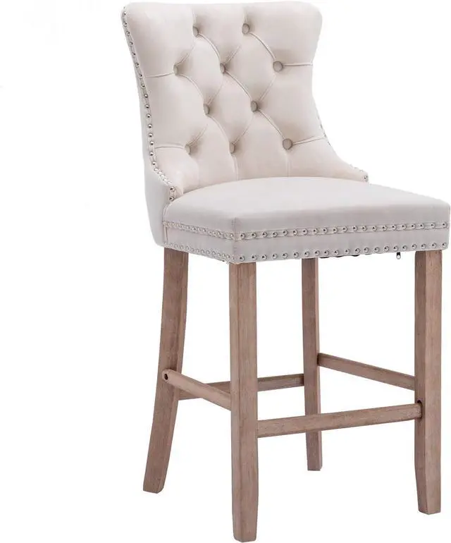Alt view image 5 of 5 - Aoowow Velvet Upholstered Counter Height Bar Stools Set of 2, Counterstool Seat Height 26.3", Wingback Armless Bar Chairs Button Tufted with Solid Wood Legs for Kitchen Island Bar Area(Beige)