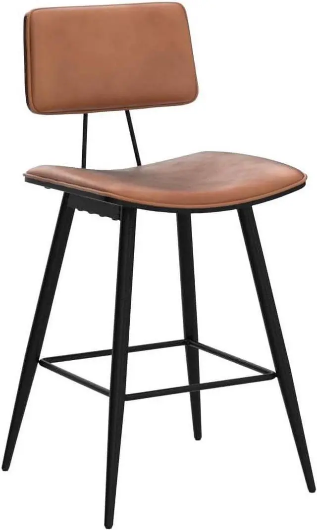 Alt view image 4 of 7 - Bentwood Counter Height Bar Stool Set of 4, Whiskey Brown PU Leather Upholstered Barstools with Back, Footrest and Metal Legs, Bar Chairs 24.5 Inch for Kitchen/Dining Room/Bar/Basement