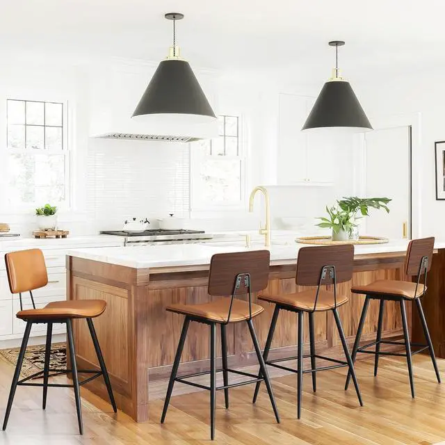 Alt view image 7 of 7 - Bentwood Counter Height Bar Stool Set of 4, Whiskey Brown PU Leather Upholstered Barstools with Back, Footrest and Metal Legs, Bar Chairs 24.5 Inch for Kitchen/Dining Room/Bar/Basement