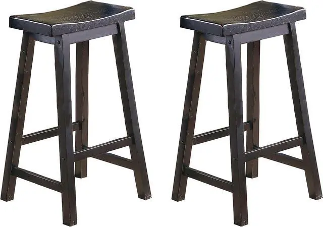 Main image of Lexicon Victoria Saddle Solid Wood Bar Height Bar Stool Set of 2 - Saddle Kitchen Stool Dining Height Stools for Dining, Armless Chair Seating, Perfect Casual - 28.5" Black Sand