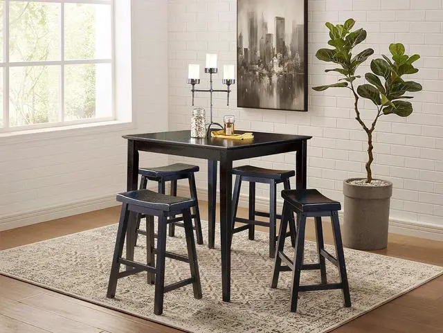 Alt view image 2 of 4 - Lexicon Victoria Saddle Solid Wood Bar Height Bar Stool Set of 2 - Saddle Kitchen Stool Dining Height Stools for Dining, Armless Chair Seating, Perfect Casual - 28.5" Black Sand