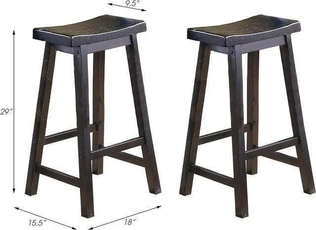 Alt view image 3 of 4 - Lexicon Victoria Saddle Solid Wood Bar Height Bar Stool Set of 2 - Saddle Kitchen Stool Dining Height Stools for Dining, Armless Chair Seating, Perfect Casual - 28.5" Black Sand