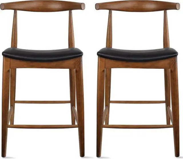 Main image of 2xhome Solid Wood Farmhouse 25" Counter Stools with PU Leather Cushion Seat, Modern Accent Dining Elbow Chair Barstool (Espresso Set of 2)