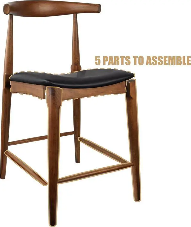 Alt view image 4 of 7 - 2xhome Solid Wood Farmhouse 25" Counter Stools with PU Leather Cushion Seat, Modern Accent Dining Elbow Chair Barstool (Espresso Set of 2)