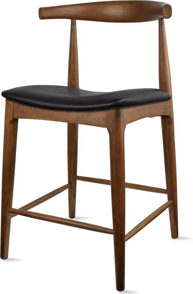 Alt view image 6 of 7 - 2xhome Solid Wood Farmhouse 25" Counter Stools with PU Leather Cushion Seat, Modern Accent Dining Elbow Chair Barstool (Espresso Set of 2)