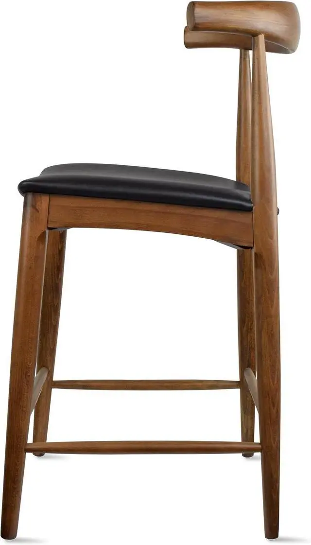 Alt view image 7 of 7 - 2xhome Solid Wood Farmhouse 25" Counter Stools with PU Leather Cushion Seat, Modern Accent Dining Elbow Chair Barstool (Espresso Set of 2)