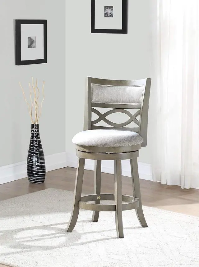 Alt view image 2 of 7 - New Classic Furniture Manchester Counter Height Swivel Bar Stools, Set of 2, 24-Inch, Fabric Upholstered Seat & Back Rest, Gray