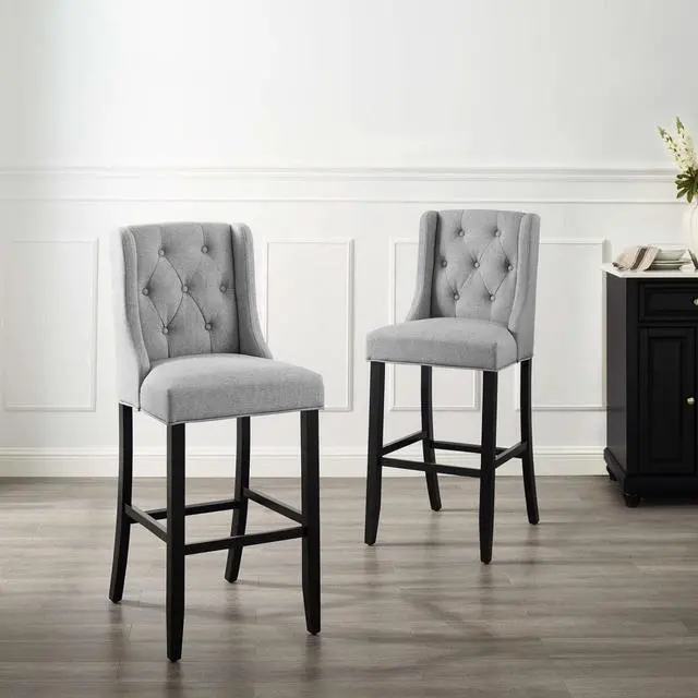 Alt view image 2 of 7 - Modway Baronet Bar Stool Upholstered Fabric Set of 2, Light Gray