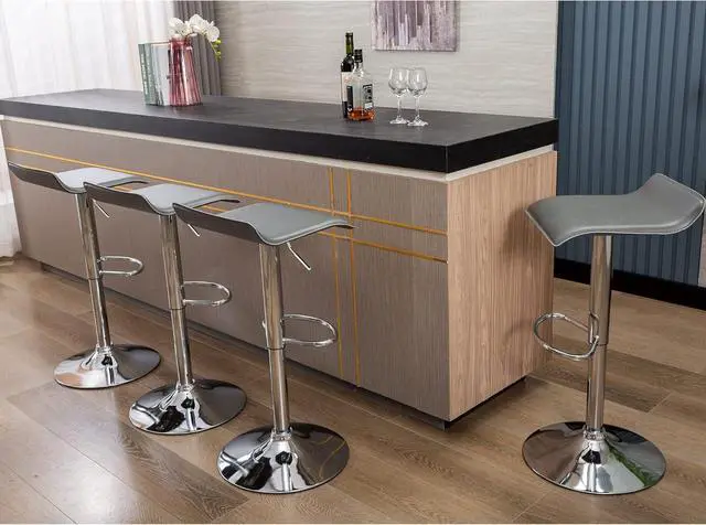 Alt view image 2 of 7 - NOBPEINT Contemporary Chrome Air Lift Adjustable Swivel Barstool, Set of 4(Gray)