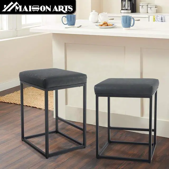 Alt view image 3 of 7 - MAISON ARTS Black Counter Height 24" Bar Stool for Kitchen Counter Backless Modern Square Barstool Upholstered Faux Leather Stool Farmhouse Island Chair, Support 330 LBS,(24 Inch,Black), 1pc