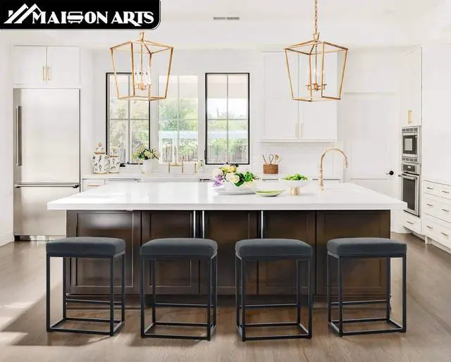 Alt view image 4 of 7 - MAISON ARTS Black Counter Height 24" Bar Stool for Kitchen Counter Backless Modern Square Barstool Upholstered Faux Leather Stool Farmhouse Island Chair, Support 330 LBS,(24 Inch,Black), 1pc