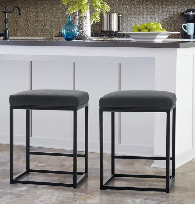Alt view image 7 of 7 - MAISON ARTS Black Counter Height 24" Bar Stool for Kitchen Counter Backless Modern Square Barstool Upholstered Faux Leather Stool Farmhouse Island Chair, Support 330 LBS,(24 Inch,Black), 1pc