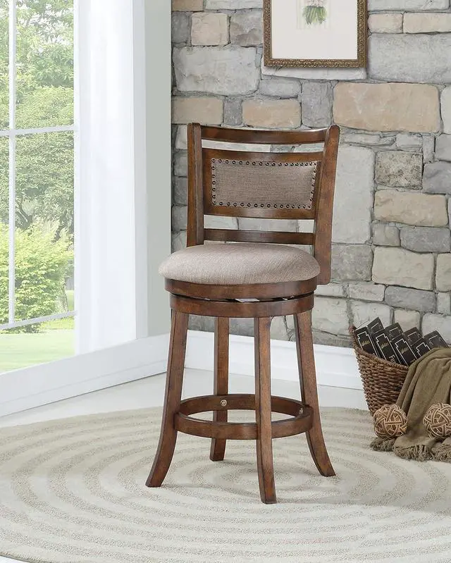Main image of New Classic Furniture Aberdeen Counter Swivel Bar Stool with Open Back and Fabric Upholstered Seat & Back Rest, 24-Inch, Brown