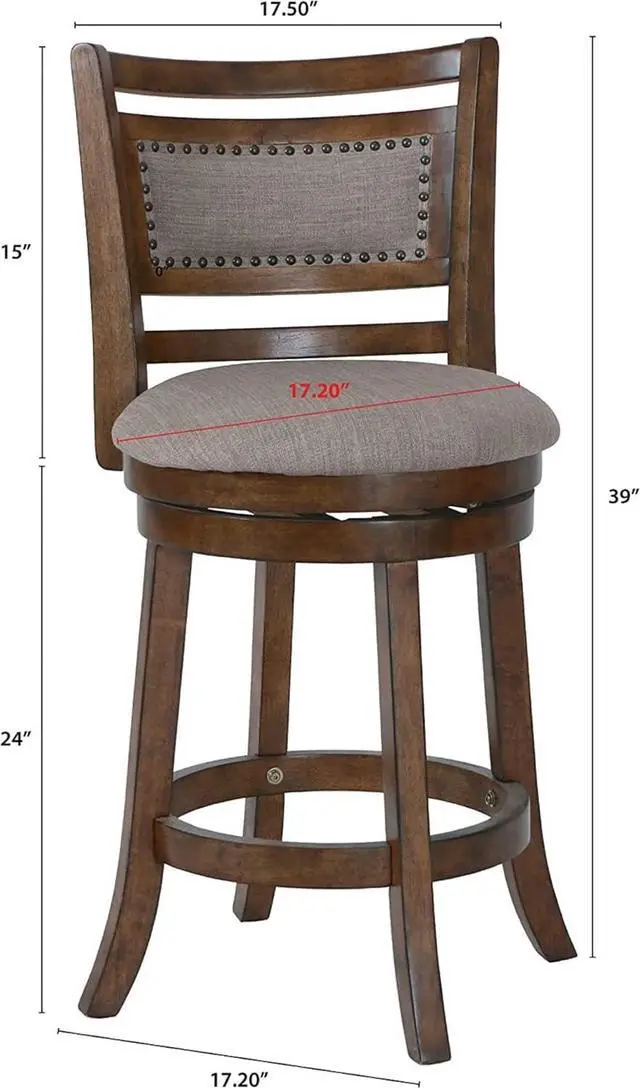 Alt view image 2 of 7 - New Classic Furniture Aberdeen Counter Swivel Bar Stool with Open Back and Fabric Upholstered Seat & Back Rest, 24-Inch, Brown