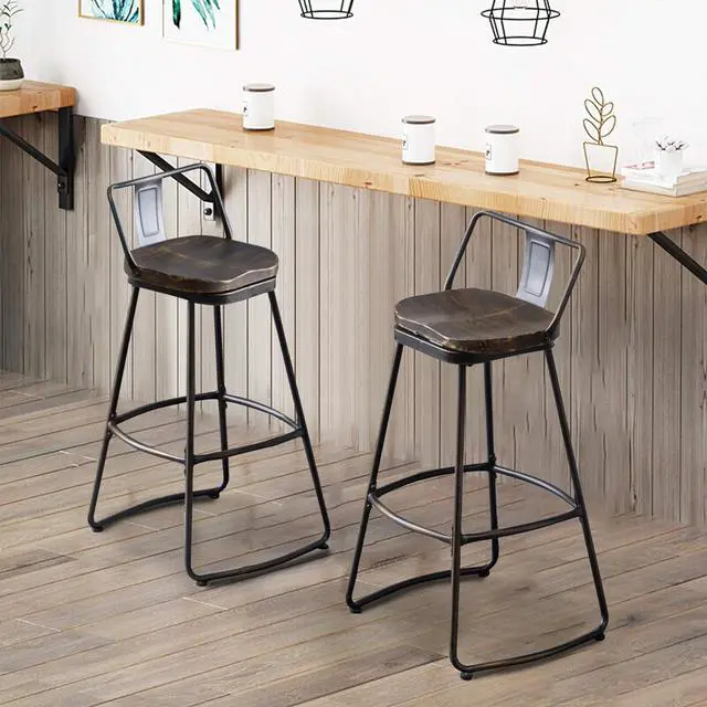 Main image of Yongqiang 24" Swivel Bar Stools Set of 2 Metal Counter Height Barstools with Wooden Seat Low Back Industrial Bar Chairs Distressed Gold Black