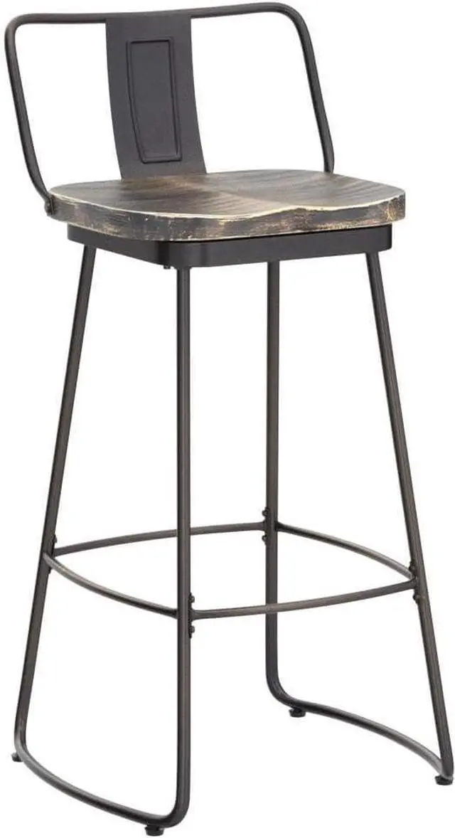 Alt view image 5 of 7 - Yongqiang 24" Swivel Bar Stools Set of 2 Metal Counter Height Barstools with Wooden Seat Low Back Industrial Bar Chairs Distressed Gold Black