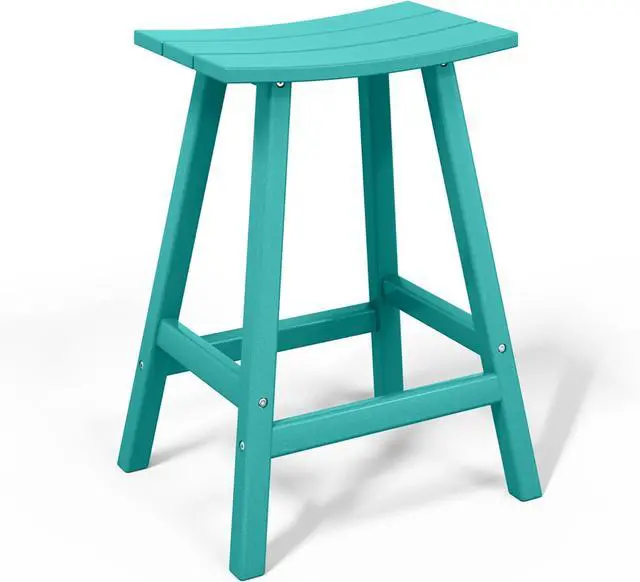 Main image of 24" Height Outdoor Bar Stools, All-Weather Bar Stools, Adirondack Poly Patio Bar Stool for Patio, Deck, Kitchen Counter and Garden, Turquoise
