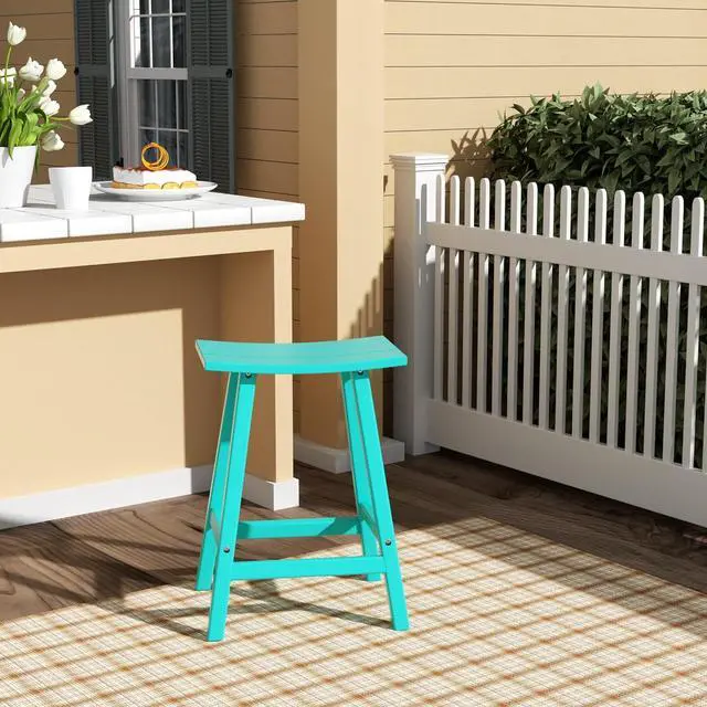 Alt view image 2 of 7 - 24" Height Outdoor Bar Stools, All-Weather Bar Stools, Adirondack Poly Patio Bar Stool for Patio, Deck, Kitchen Counter and Garden, Turquoise