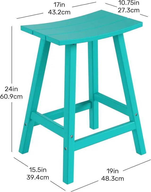 Alt view image 3 of 7 - 24" Height Outdoor Bar Stools, All-Weather Bar Stools, Adirondack Poly Patio Bar Stool for Patio, Deck, Kitchen Counter and Garden, Turquoise